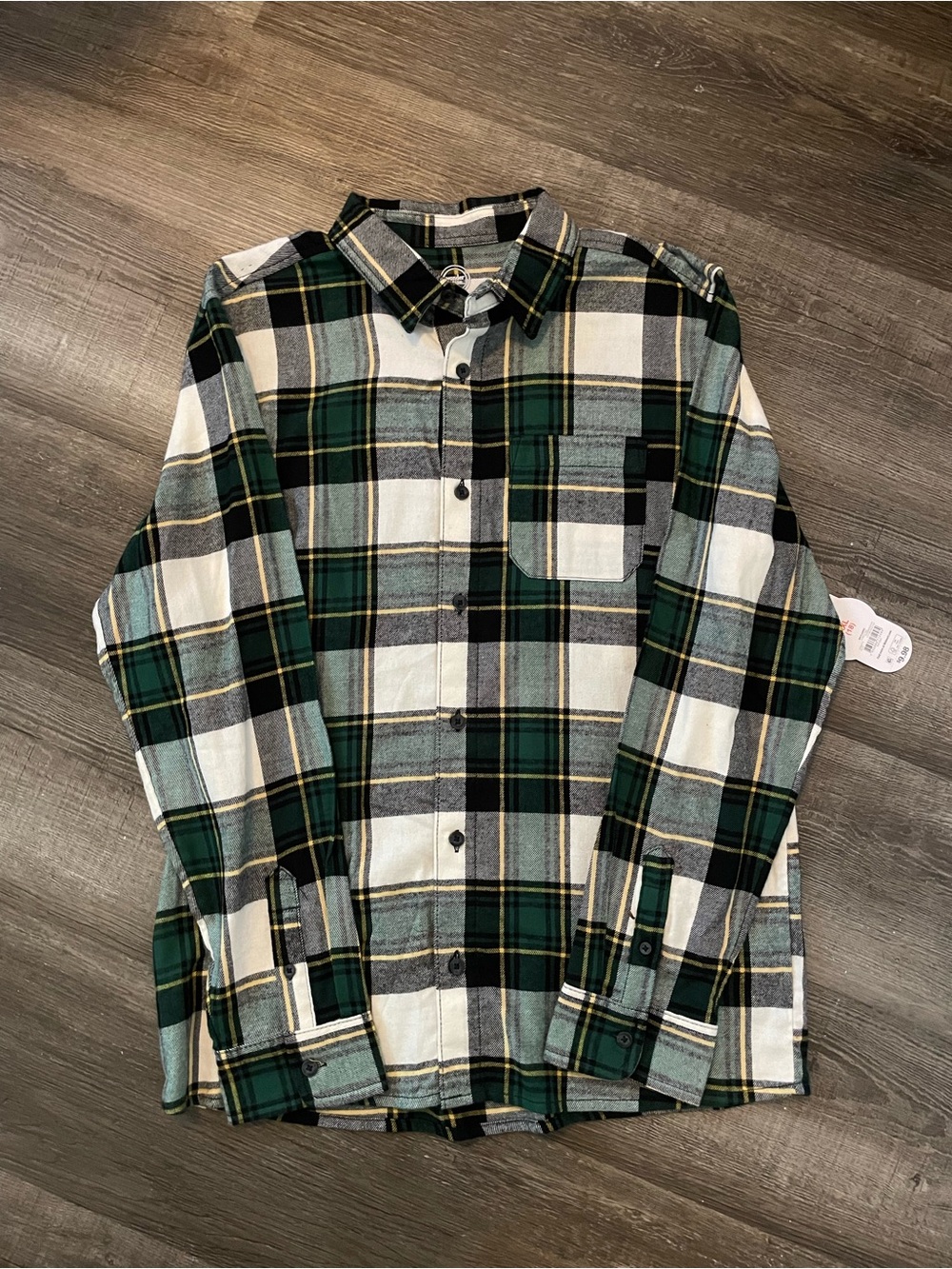 wonder nation Green Black and White Plaid Button-Up Shirt
